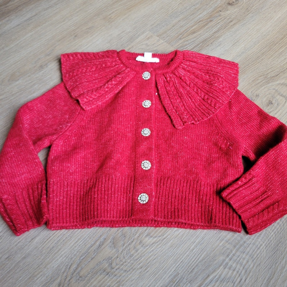 A Loves A Girls‎ Cardigan Sweater 6 Red Wool Blend Statement Collar Holiday